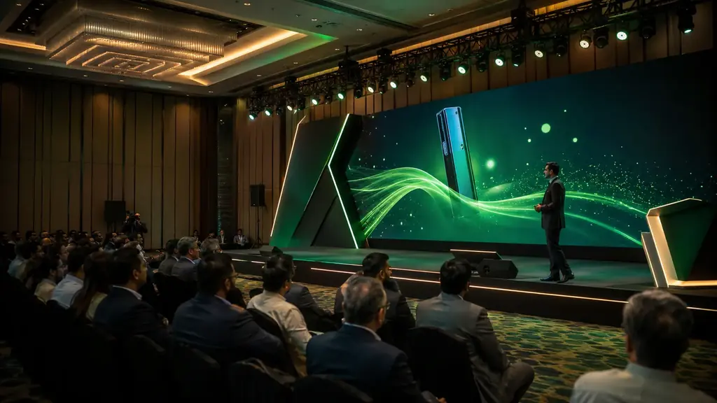 Product launch stage with a custom LED backdrop